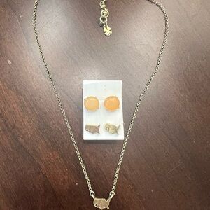 LUCKY BRAND - Gold USA Necklace & earrings; Peach stud earrings